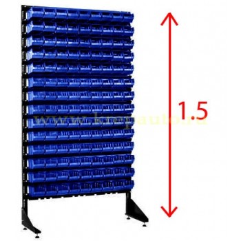 Стеллаж односторонний синий 1.5 метров с ящиками дял метизов