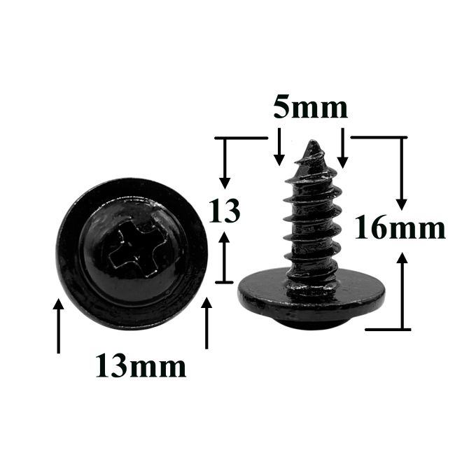 Саморез автомобильный 5х13 с фланцем, полукруглая головка, черный