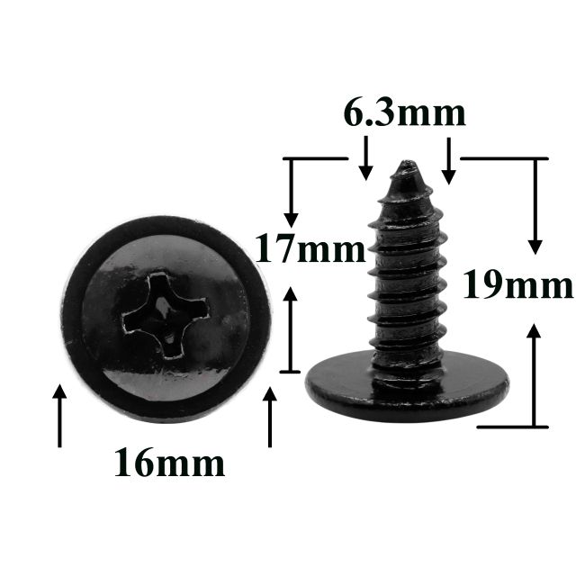Саморез автомобильный 6,3х17 с фланцем, полукруглая головка, черный