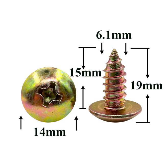 Саморез автомобильный 6,1x15 с полукруглой головкой, золотистый