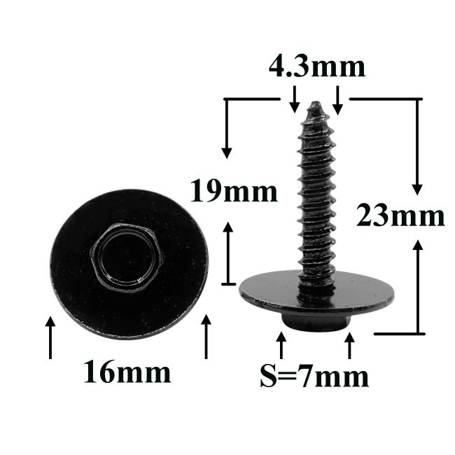 Саморез автомобильный 4,3x19 с шестигранной головкой и шайбой, черный S=7
