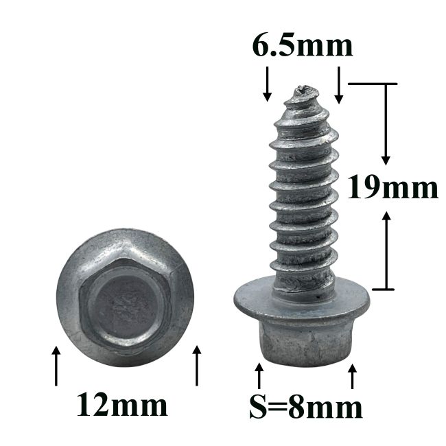 Саморез автомобильный 6,5x19 с фланцем, шестигранная головка, серебристый S=8