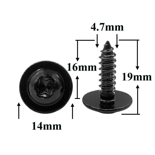 Саморез автомобильный 4,7х16 с фланцем, полукруглая головка, черный, Torx