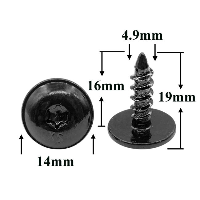 Саморез автомобильный 4,9х16 с фланцем, полукруглая головка, черный, Torx