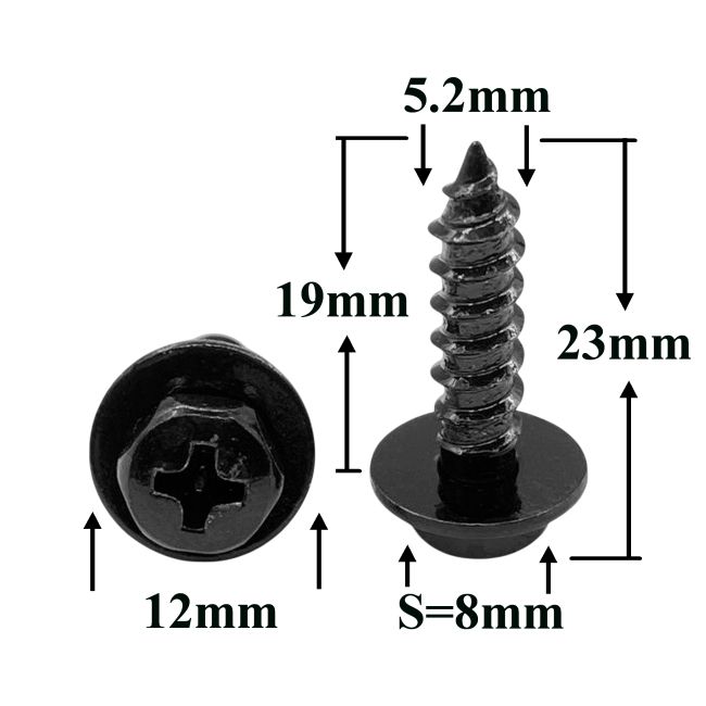 Саморез автомобильный 5,2x19 с шестигранной головкой и шайбой, черный S=8