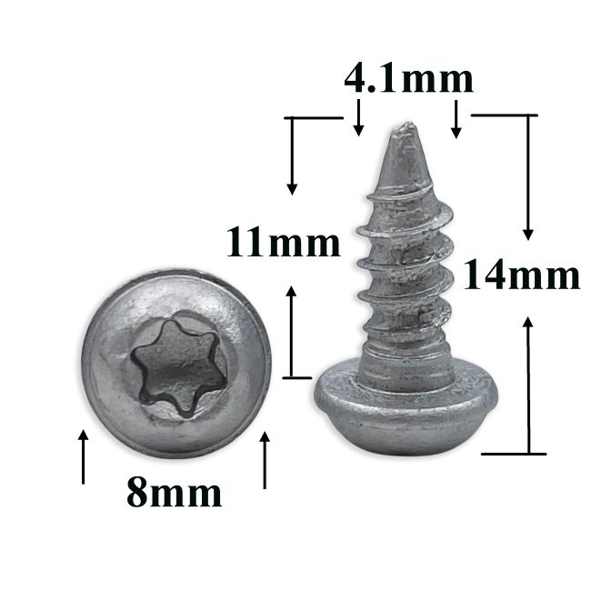 Саморез автомобильный 4,1х11 с фланцем, полукруглая головка, серебристый, Torx