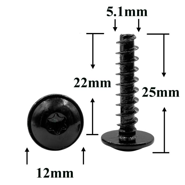 Шуруп автомобильный 5,1х22 с фланцем, полукруглая головка, черный, Torx