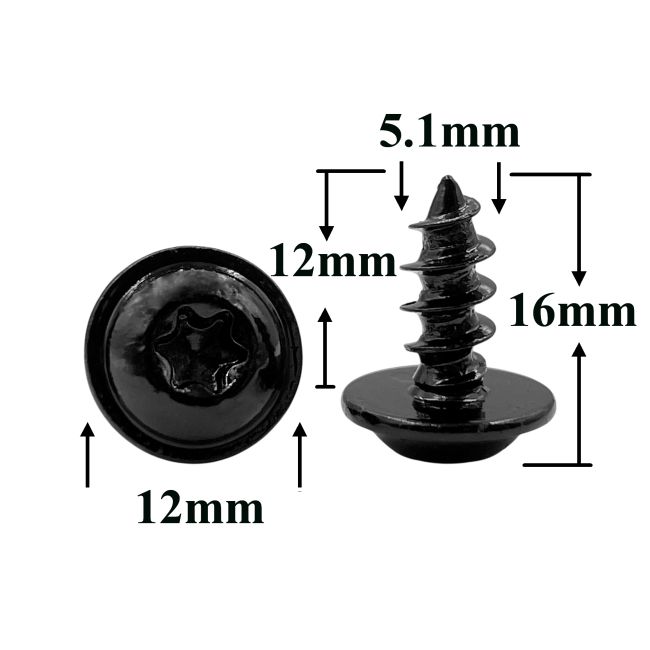 Саморез автомобильный 5,1х12 с фланцем, полукруглая головка, черный, Torx
