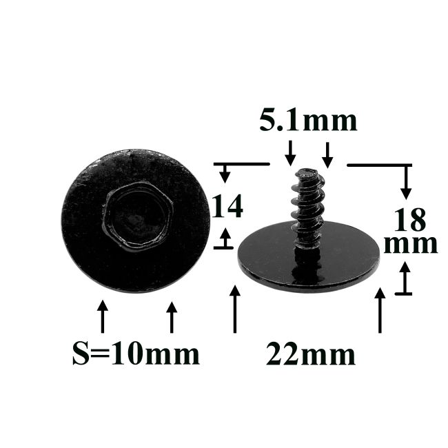Шуруп автомобильный 5,1x14 с шестигранной головкой и шайбой, черный S=10