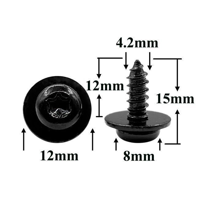Саморез автомобильный 4,2х12 с полукруглой головкой и шайбой, черный, Torx