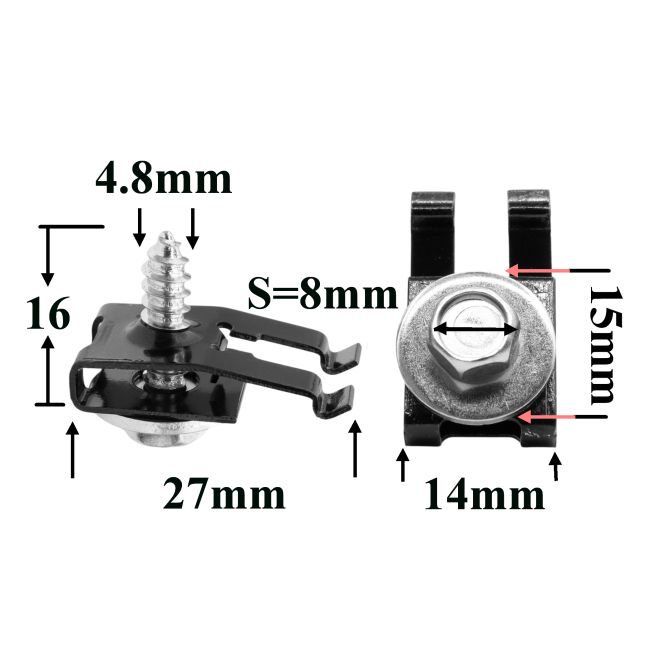 Саморез автомобильный 4,8x16 с шестигранной головкой, шайбой и зажимом, серебристый S=8