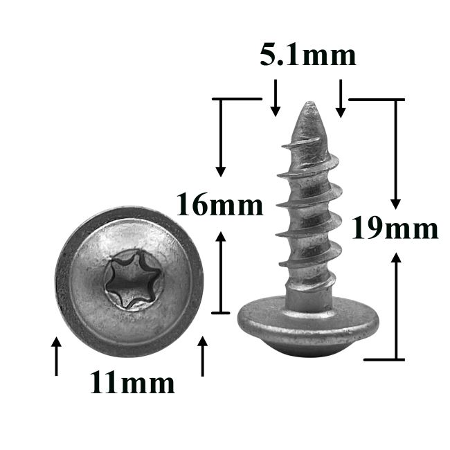 Саморез автомобильный 5,1х16 с фланцем, полукруглая головка, серебристый, Torx