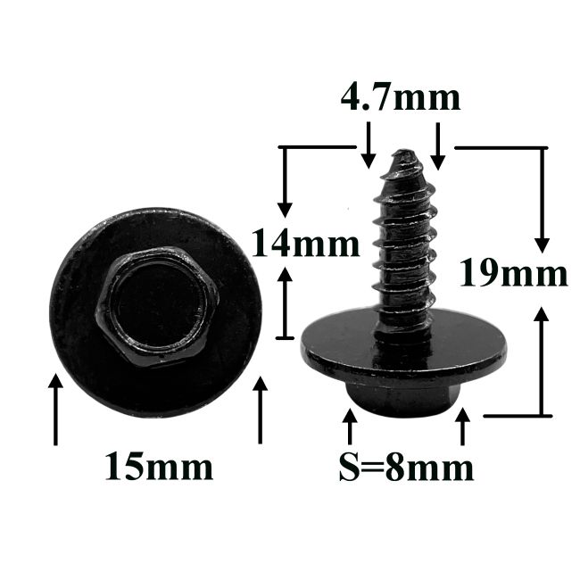 Саморез автомобильный 4,7x14 с шестигранной головкой и шайбой, черный S=8