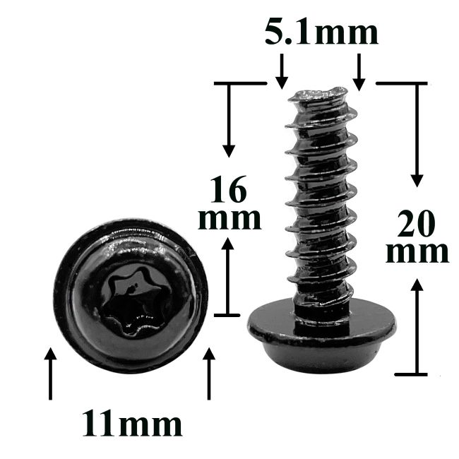 Шуруп автомобильный 5,1х16 с фланцем, полукруглая головка, черный, Torx