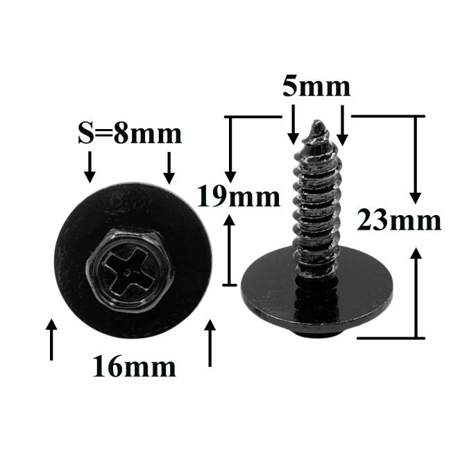 Саморез автомобильный 5x19 с шестигранной головкой и шайбой, черный S=8
