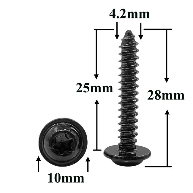 Саморез автомобильный 4,2х25 с фланцем, полукруглая головка, черный, Torx