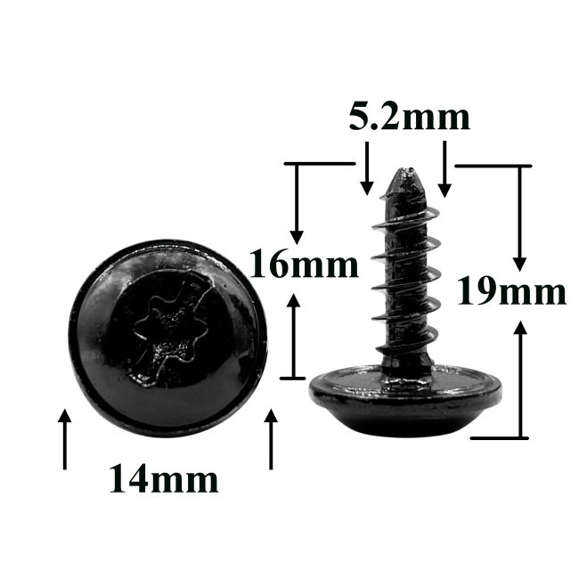 Саморез автомобильный 5,2х16 мм с фланцем, полукруглая головка, черный, Torx