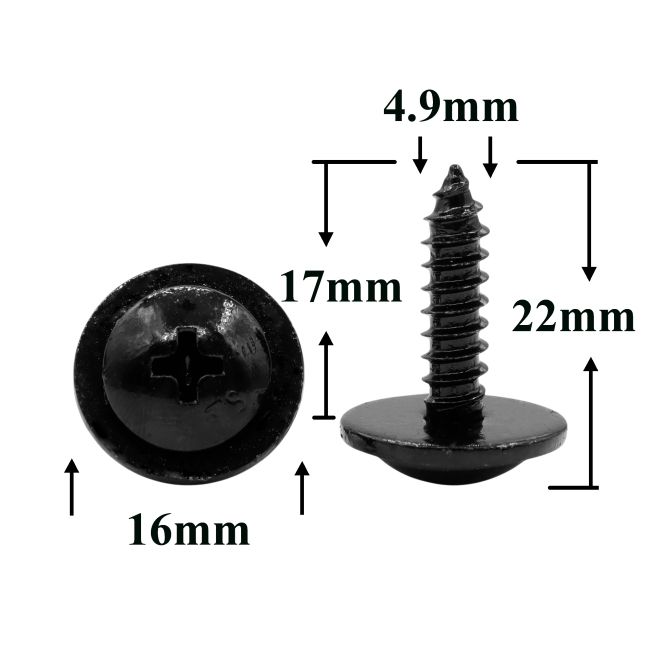 Саморез автомобильный 4,9x17 с полукруглой головкой и шайбой, черный