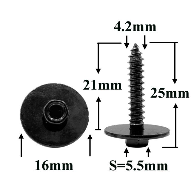 Саморез автомобильный 4,2x21 с шестигранной головкой и шайбой, черный S=5.5