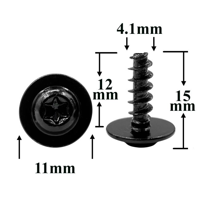 Шуруп автомобильный 4,1х12 с полукруглой головкой и шайбой, черный, Torx
