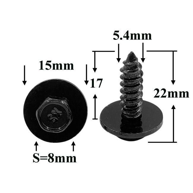 Саморез автомобильный 5,4x17 с шестигранной головкой и шайбой, черный S=8