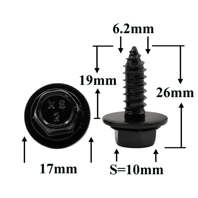 Саморез автомобильный 6,2x19 с шестигранной головкой и шайбой, черный S=10