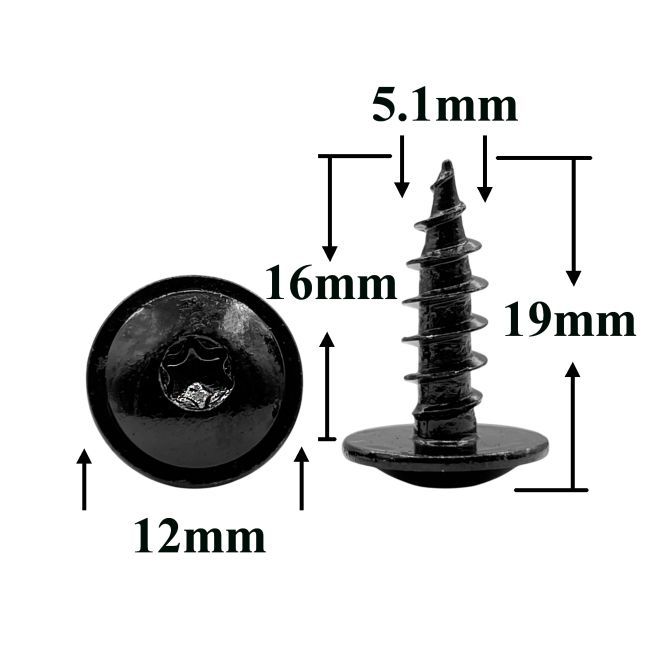 Саморез автомобильный 5,1х16 с фланцем, полукруглая головка, черный, Torx