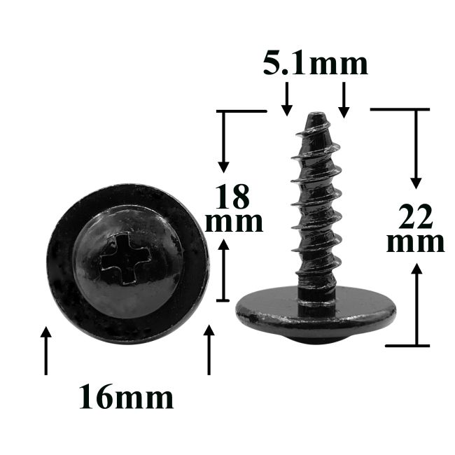 Шуруп автомобильный 5,1х18 с фланцем, полукруглая головка, черный