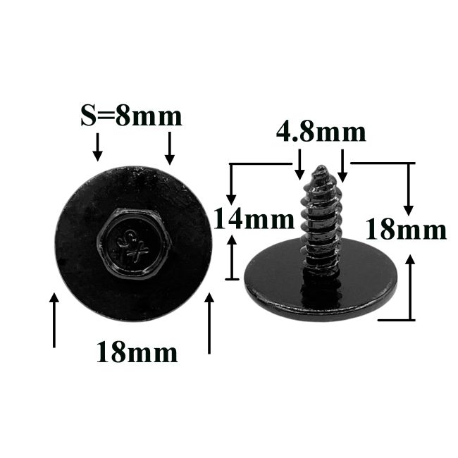 Саморез автомобильный 4,8x14 с шестигранной головкой и шайбой, черный S=8