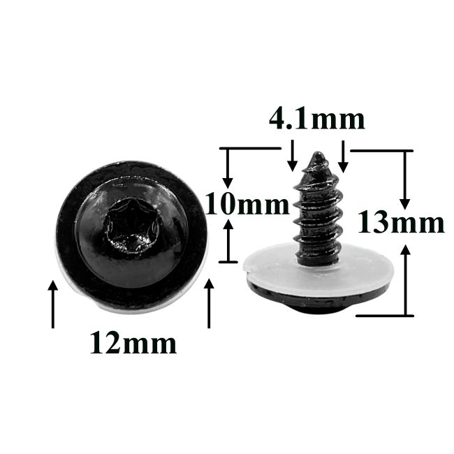 Саморез автомобильный 4,1х10 с фланцем и уплотнительной шайбой, полукруглая головка, черный, Torx