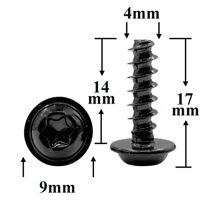 Шуруп автомобильный 4х14 с фланцем, полукруглая головка, черный, Torx