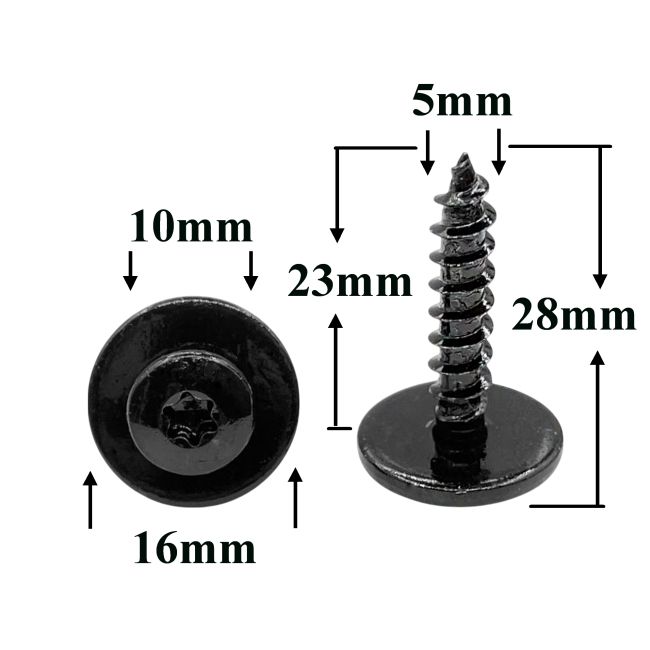 Саморез автомобильный 5х23 с полукруглой головкой и шайбой, черный, Torx