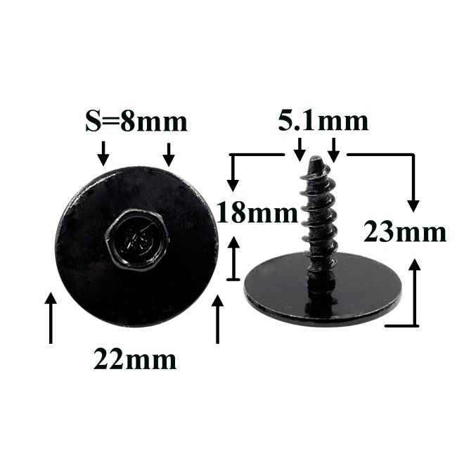 Саморез автомобильный 5,1x18 с шестигранной головкой и шайбой, черный S=8