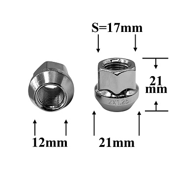 Гайка колесная М12х1,25х21 кл.17 конус, откр, СН, Н-1156