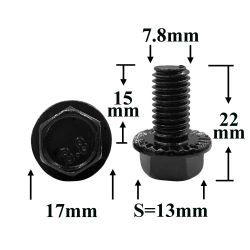 Болт автомобильный М8x15 с фланцем, шестигранная головка, черный S=13