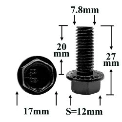 Болт автомобильный М8x20 с фланцем, шестигранная головка, черный S=12