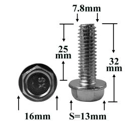 Болт автомобильный М8x25 с фланцем, шестигранная головка, серебристый S=13