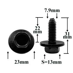 Болт автомобильный М8x22 с шестигранной головкой и шайбой, черный S=13