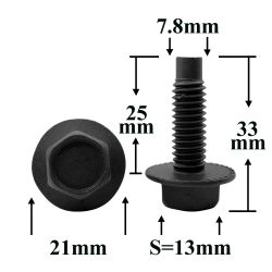 Болт автомобильный М8x25 с фланцем, шестигранная головка, черный S=13