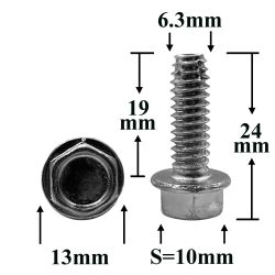 Болт автомобильный М6x19 с фланцем, шестигранная головка, серебристый S=10