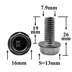Болт автомобильный М8x19 с фланцем, шестигранная головка, серебристый S=13